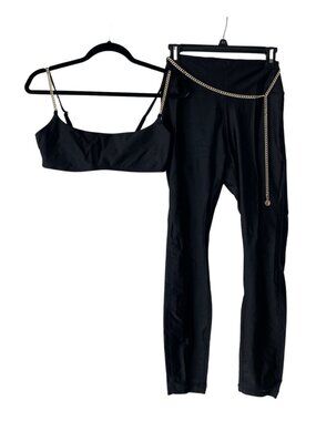 WeWoreWhat Chain Bralette and Chain High-Rise Leggings Workout Set, Black,M